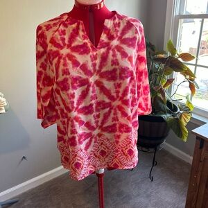 Belle by Kim Gravel Pink and White Patterned Blouse